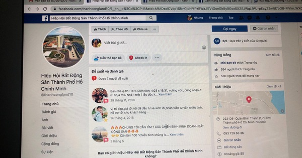 Làm giả Facebook Hiệp hội Bất động sản TP HCM để bán đất